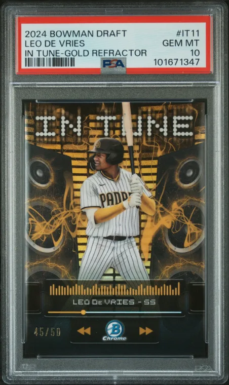 2024 Bowman Draft Leo De Vries In Tune Gold Refractor /50 PSA 10