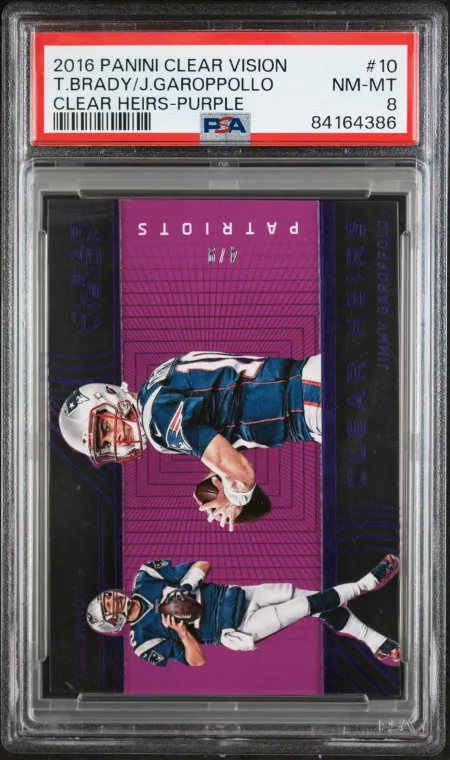 2016 Panini Clear Vision Tom Brady Jimmy Garoppolo Clear Heirs Purple /9 PSA 8