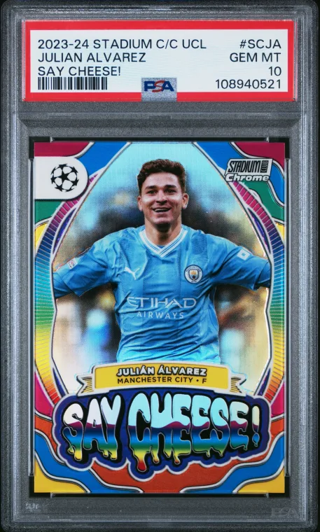 2023-24 Topps Stadium Club Chrome UCL Julián Álvarez Say Cheese! PSA 10